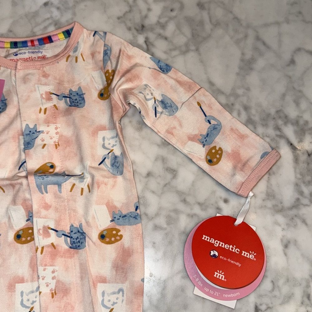 NWT Magnetic Me Modal Pink & Blue Cat Artist Footie - Picture 6 of 7